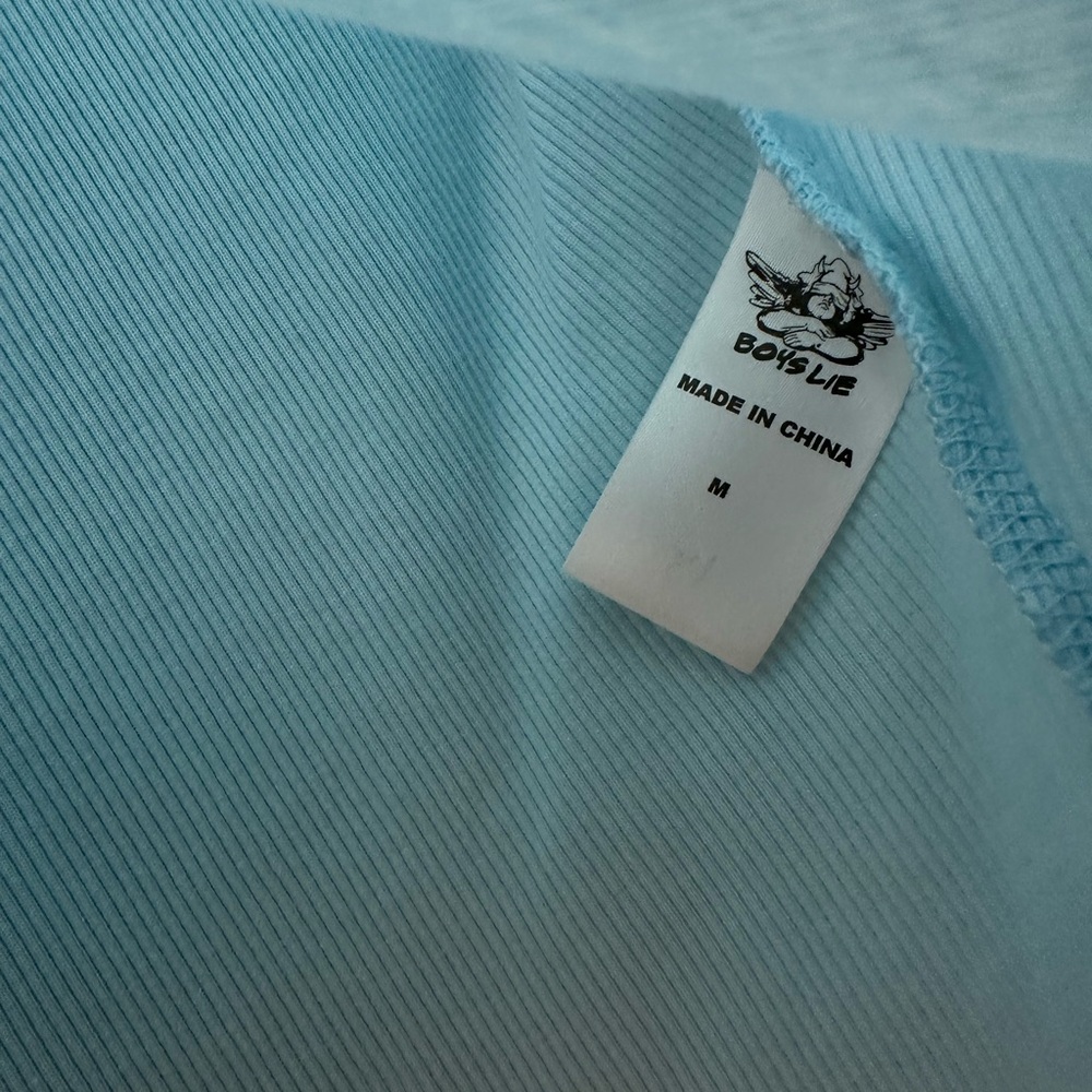 Boys Lie Light Blue Crop Top with Orange Lettering - Picture 5 of 7